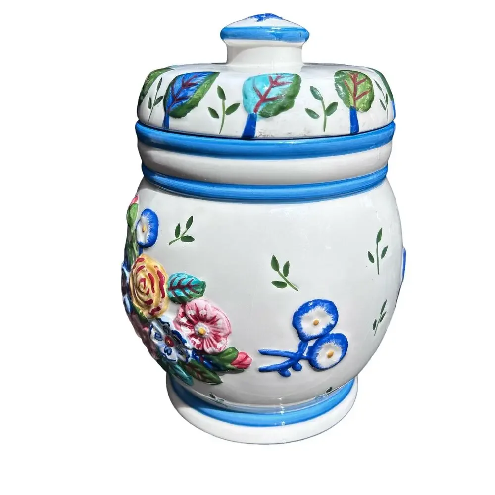 Laura Ashley ceramic‎ Jar vintage floral cottagecore multicolor flour tea cookie